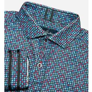 Robert Graham Modern Americana Mens L Tailored Geometric Grid Button Down L/S